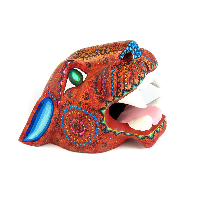 Jaguar Head Alebrije - Hand Carved & Hand Painted (Oaxaca) Orange - Viva Mexico - Fine Mexican Art