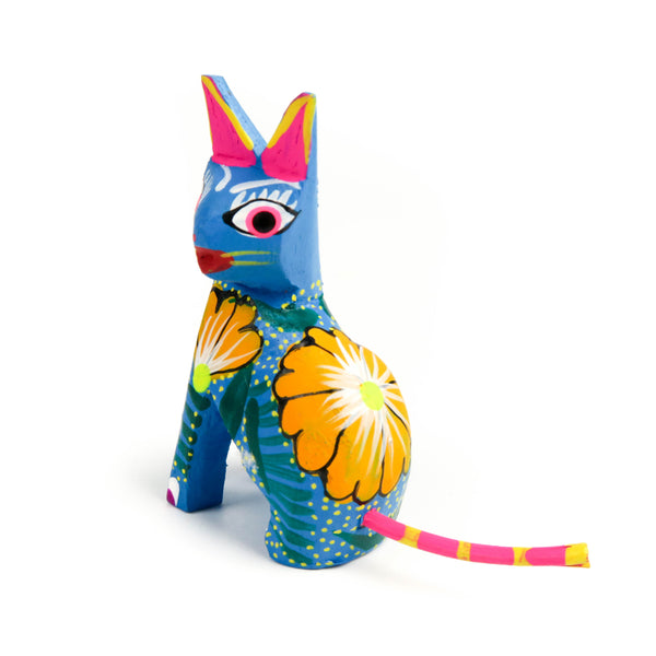 Blue Cat Mini Oaxacan Alebrije Wood Carving Mexican Folk Art Sculpture - VivaMexico.com