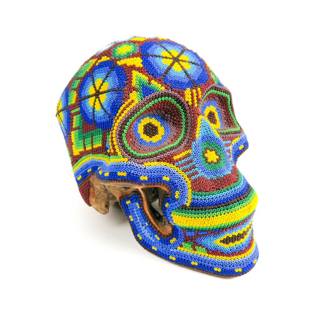 Huichol Beaded Human Skull Mexican Dia De Los Muertos Folk Bead Art - VivaMexico.com