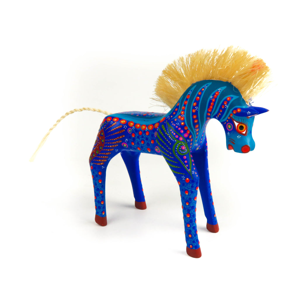 Blue Horse - Oaxacan Alebrije Wood Carving Mexican Folk Art Sculpture - VivaMexico.com
