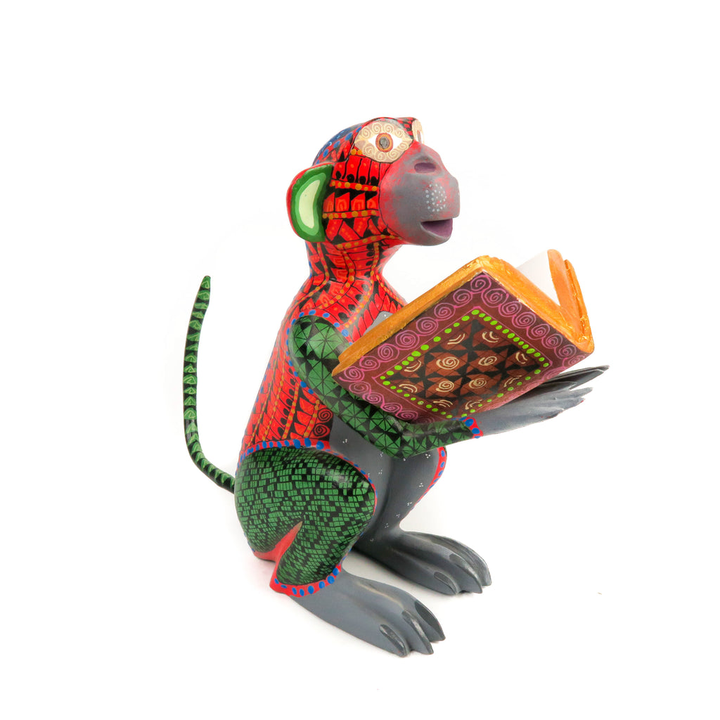 Monkey With Book - Oaxacan Alebrije Wood Carving - VivaMexico.com