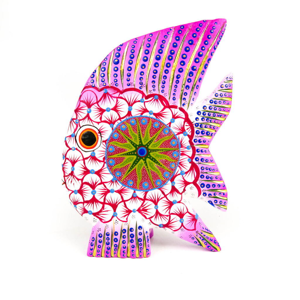 Purple & White Fish - Oaxacan Alebrije Wood Carving - VivaMexico.com