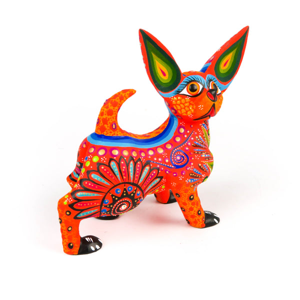 Orange Chihuahua Dog Oaxacan Alebrije Wood Carving Mexican Folk Art Sculpture - VivaMexico.com