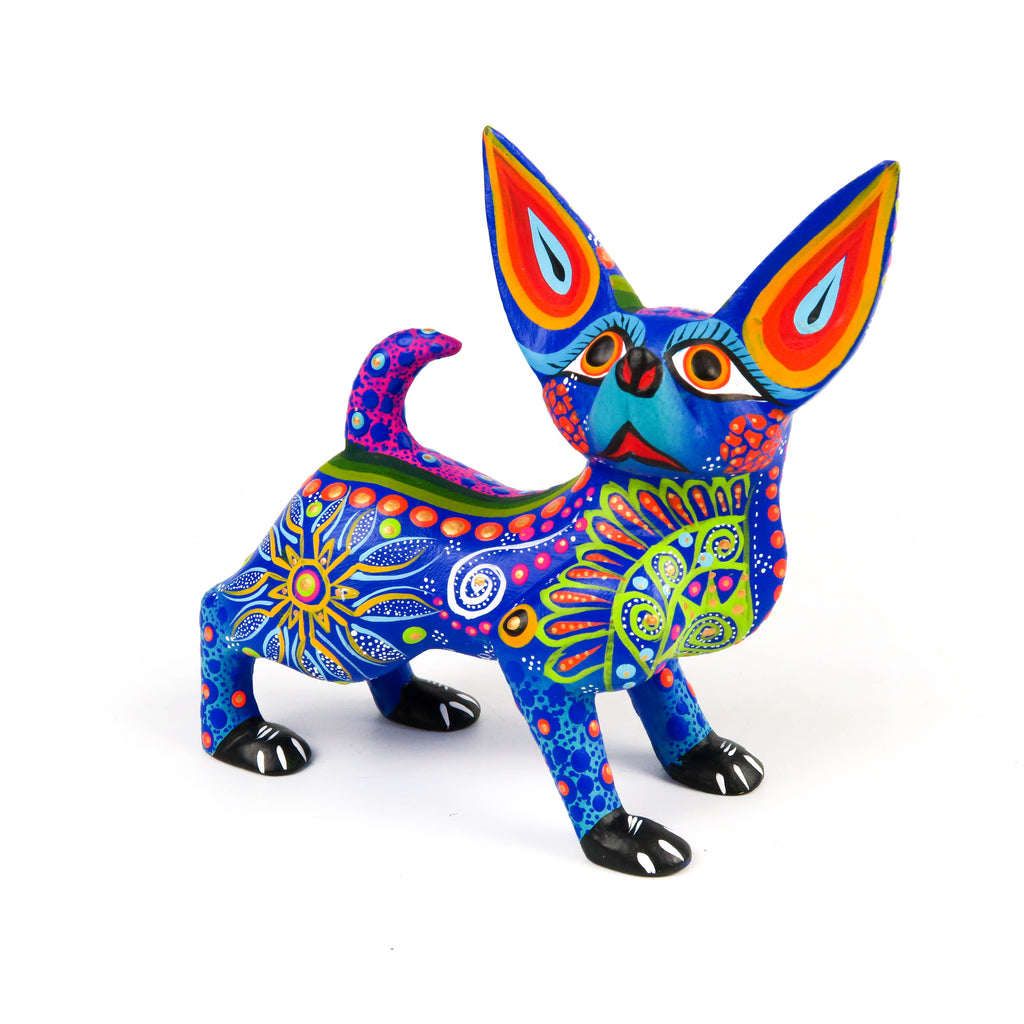 Blue Chihuahua Dog Oaxacan Alebrije Wood Carving Mexican Folk Art Sculpture - VivaMexico.com