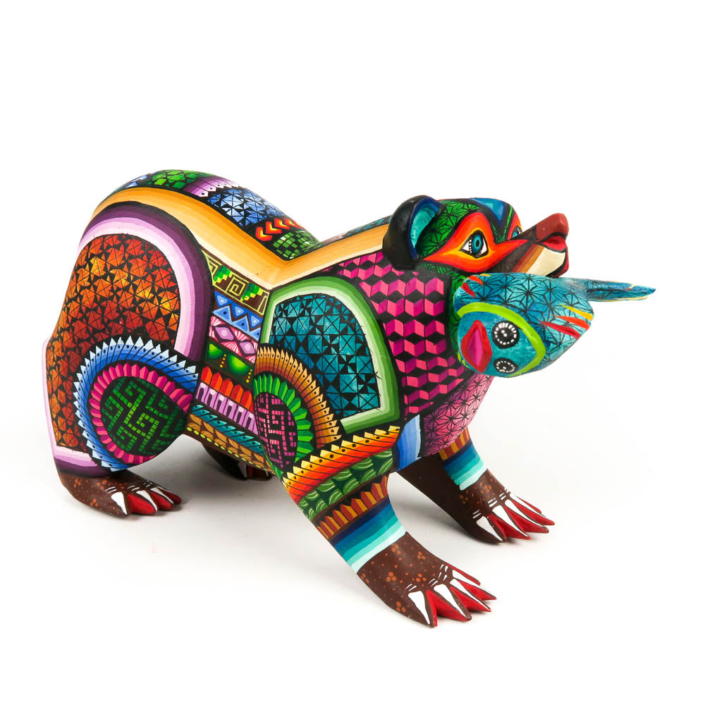 Bear With Fish - Oaxacan Alebrije Wood Carving Mexican Folk Art Sculpture - VivaMexico.com