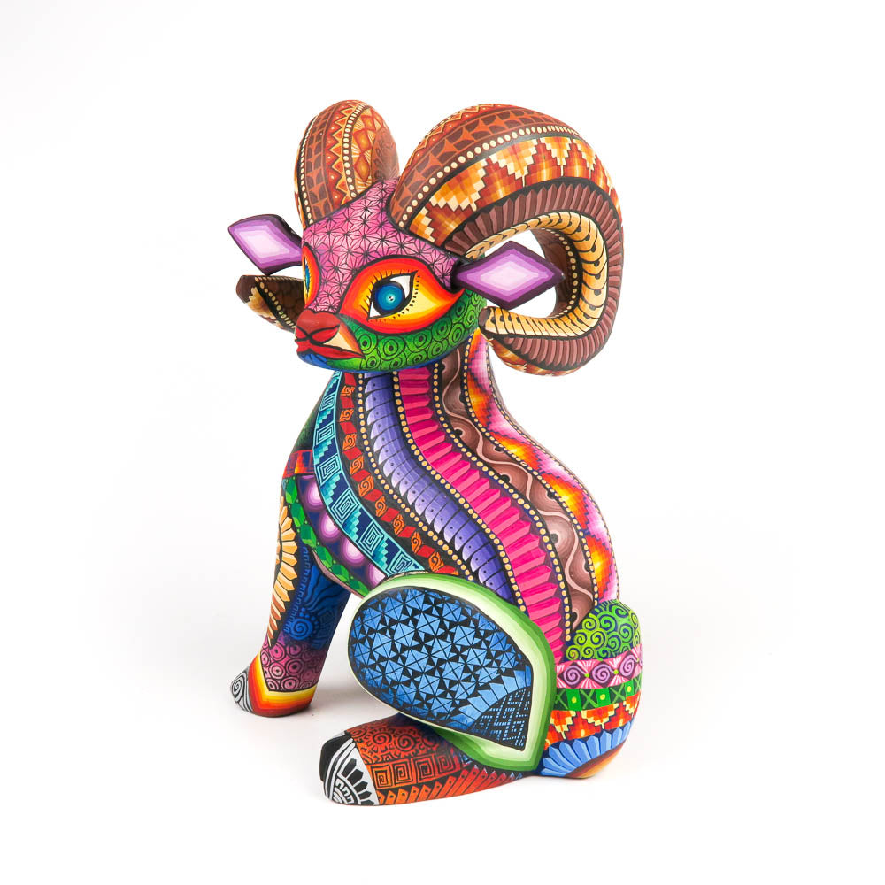 Sitting Ram - Oaxacan Alebrije Wood Carving Mexican Folk Art Sculpture - VivaMexico.com