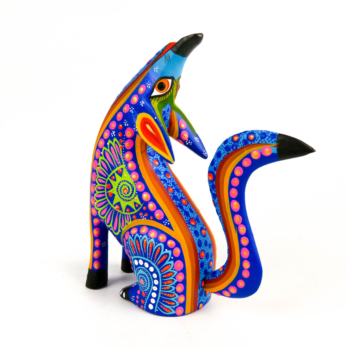 Blue Howling Coyote - Oaxacan Alebrije Wood Carving Mexican Folk Art S ...