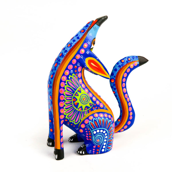 Blue Howling Coyote - Oaxacan Alebrije Wood Carving Mexican Folk Art Sculpture - VivaMexico.com