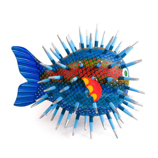 Blue Blowfish - Oaxacan Alebrije Wood Carving - VivaMexico.com