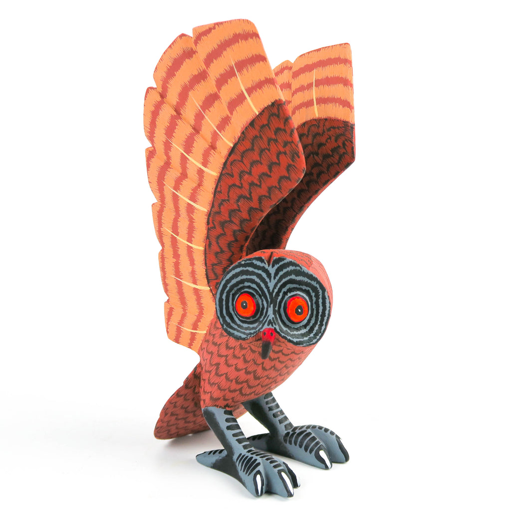 Brown Owl - Oaxacan Alebrije Wood Carving - Eleazar Morales - VivaMexico.com