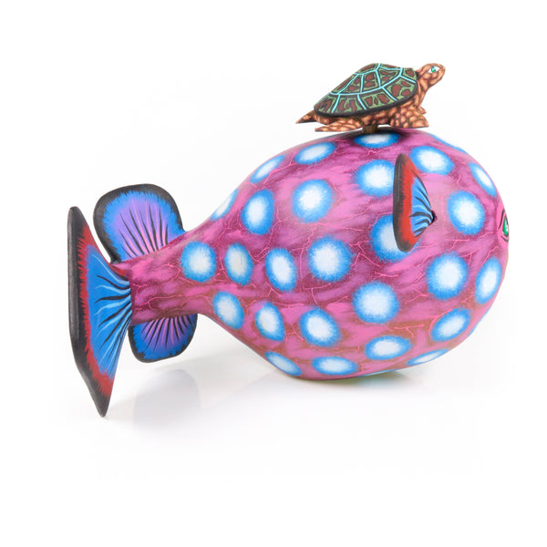 Blowfish With Passenger Turtle - Oaxacan Alebrije Wood Carving