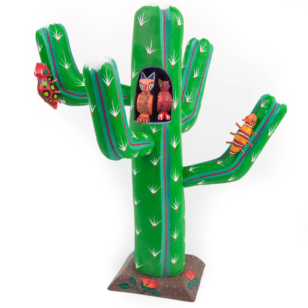 Cactus With Owls - Oaxacan Alebrije Wood Carving