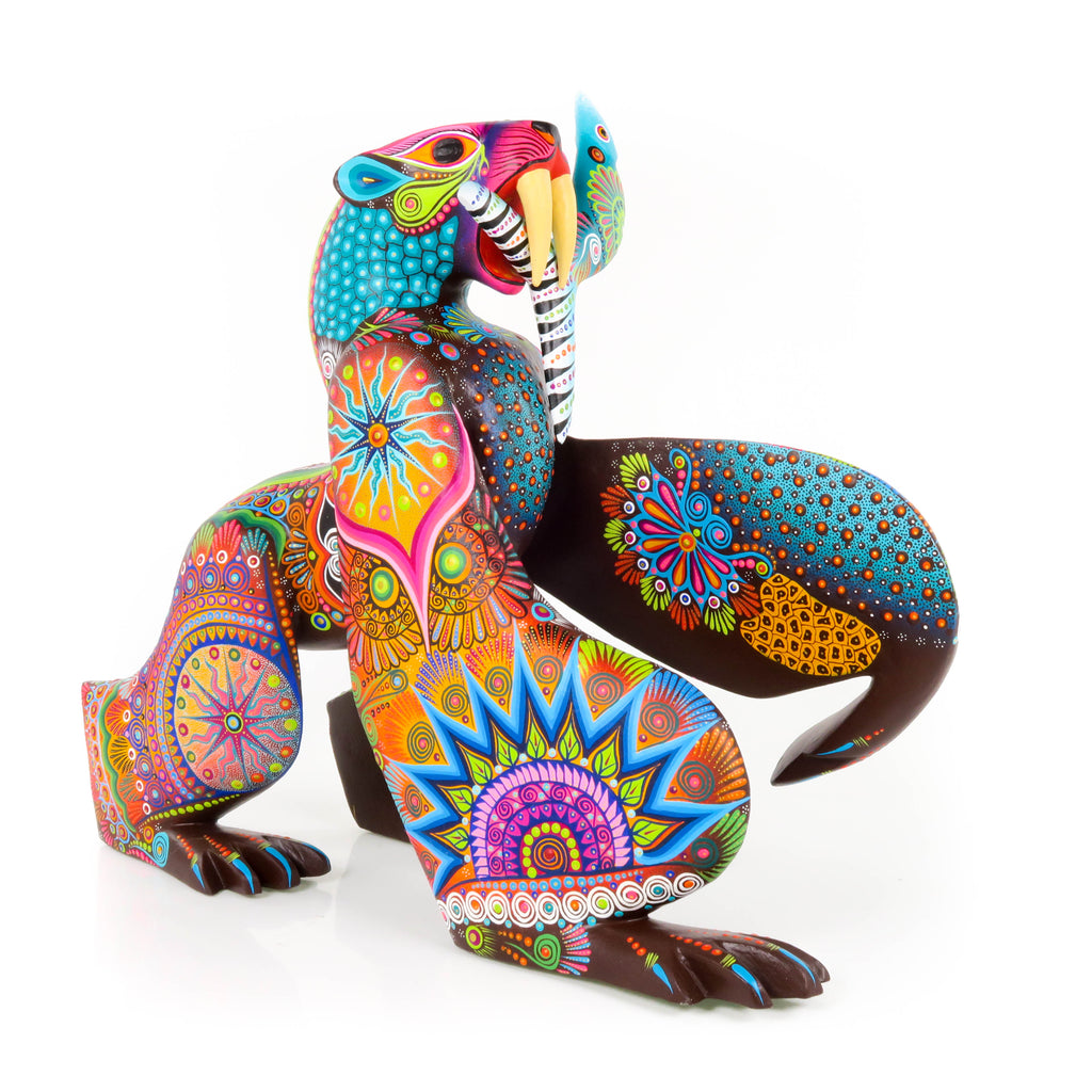 Exceptional Bear With Fish - Oaxacan Alebrije Wood Carving