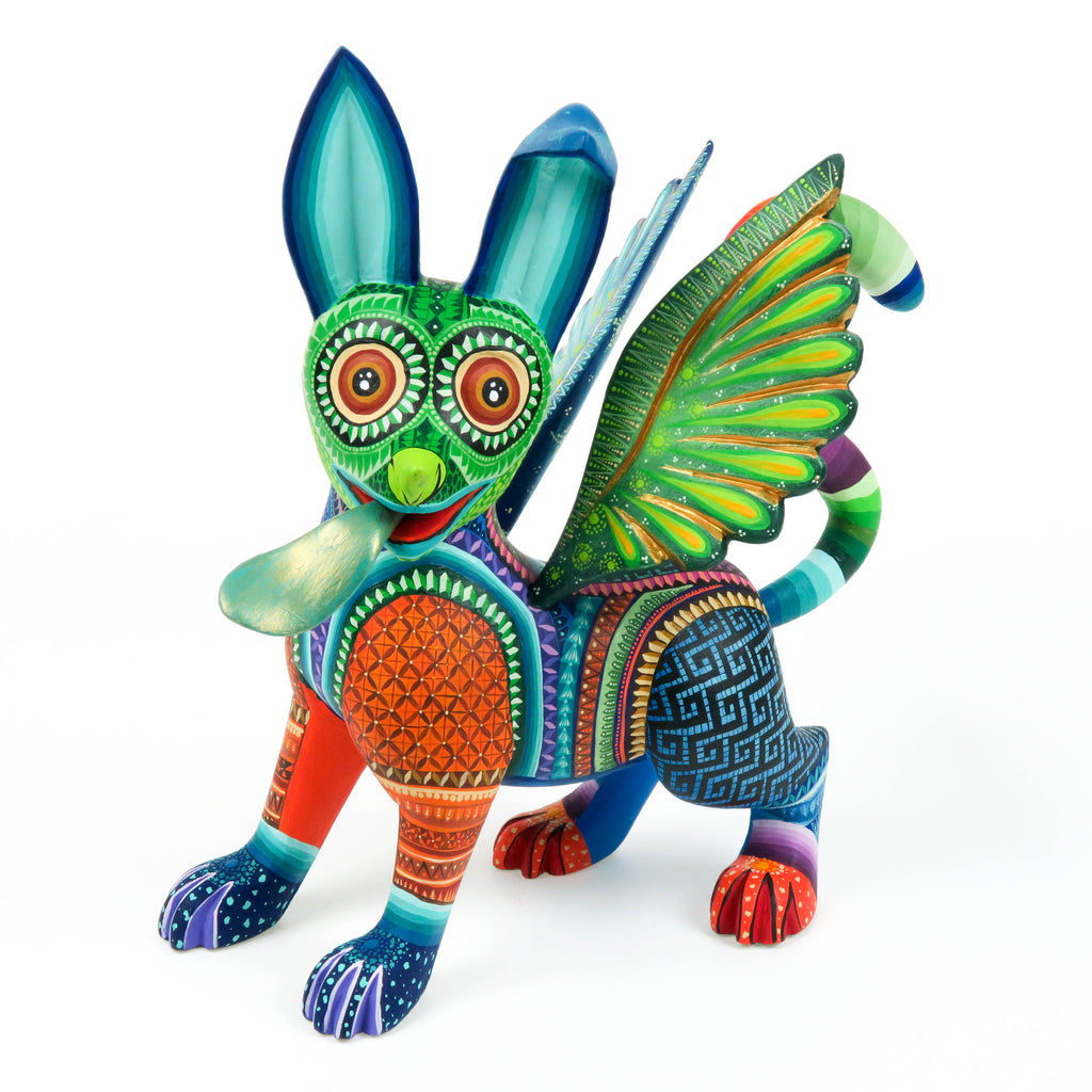 Colorful Dog - Oaxacan Alebrije Wood Carving Sculpture - Jose Calvo & Magaly Fuentes - VivaMexico.com