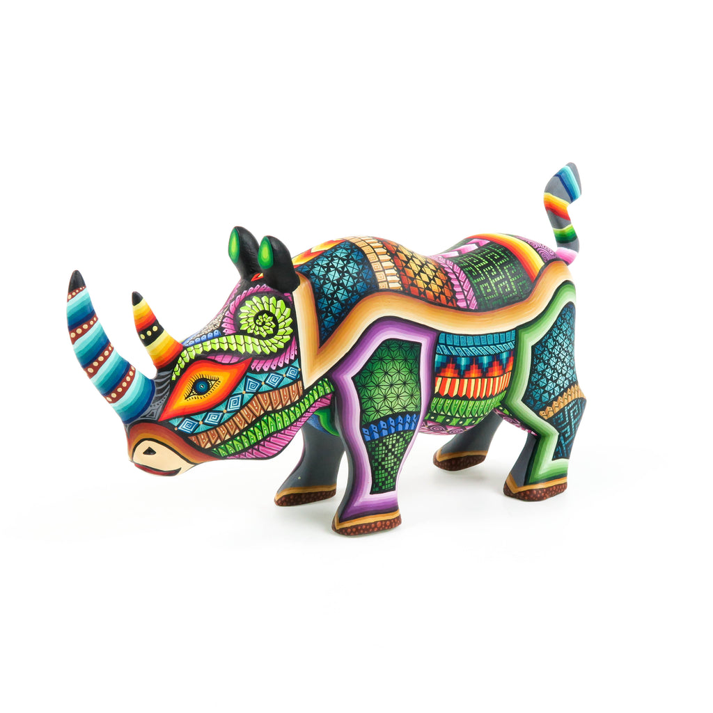 Rhinoceros - Oaxacan Alebrije Wood Carving Sculpture - Jose Calvo & Magaly Fuentes - VivaMexico.com