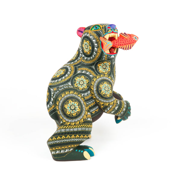 Bear With Fish - Oaxacan Alebrije Wood Carving Sculpture - VivaMexico.com