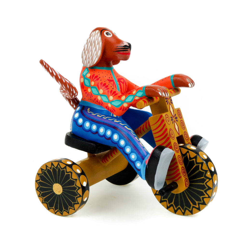 Dog Riding Tricycle - Oaxacan Alebrije Wood Carving Mexican Folk Art - VivaMexico.com