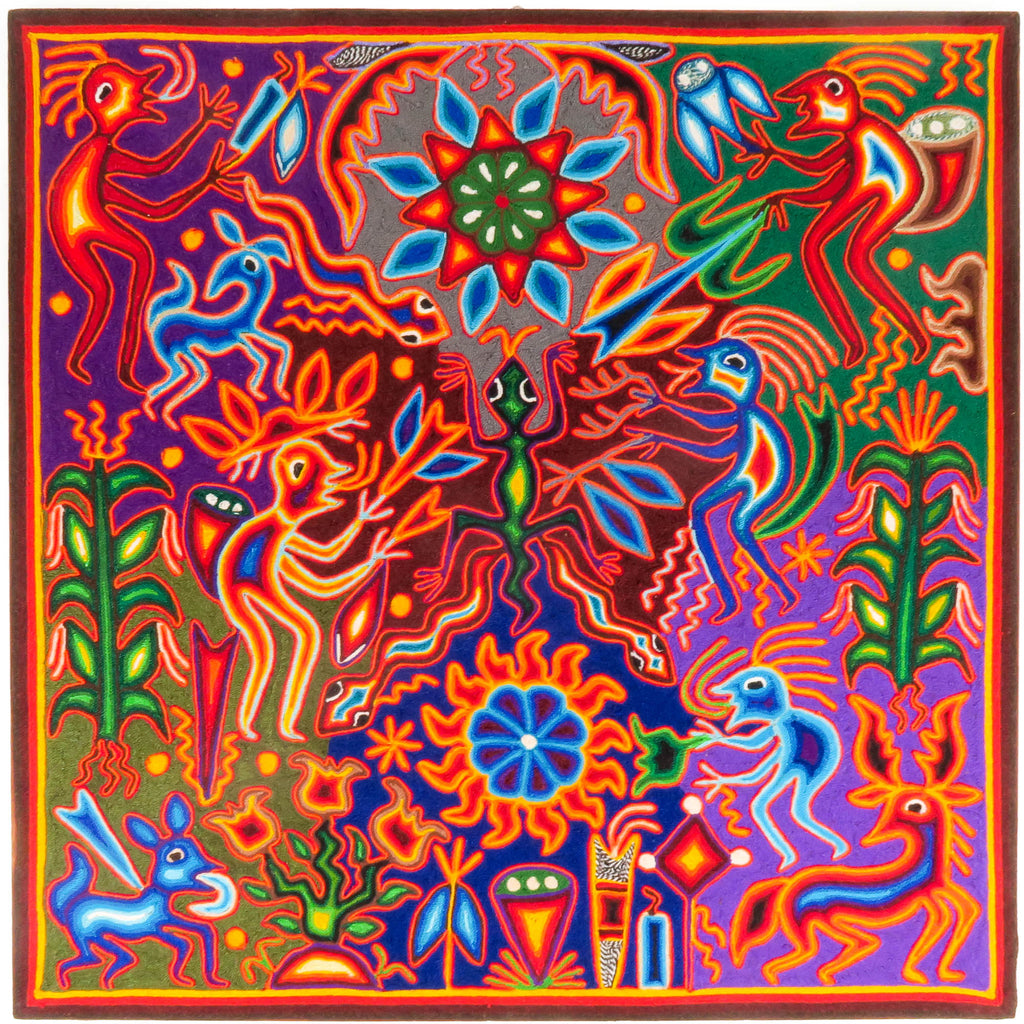 Huichol Yarn Painting (24" x 24") Mexican Indigenous Art