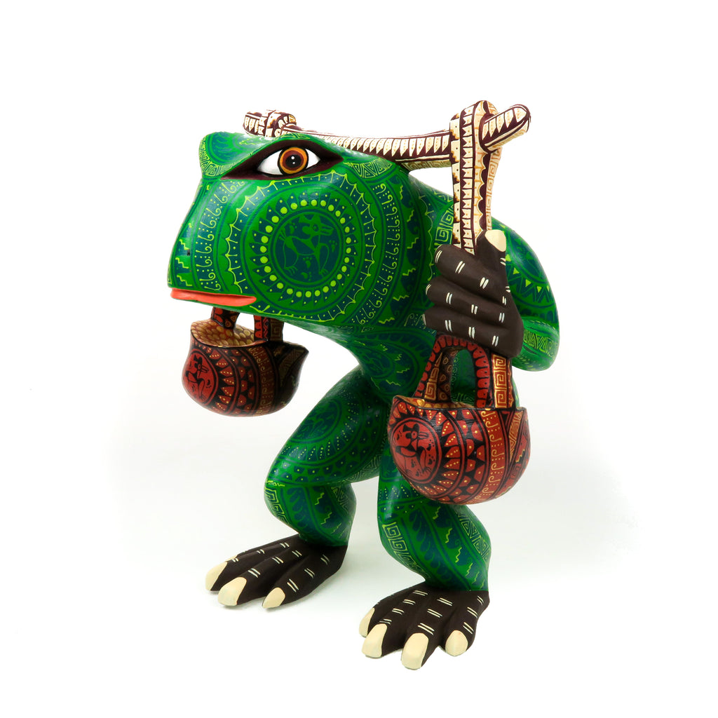 Frog Carrying Jugs - Oaxacan Alebrije Wood Carving - VivaMexico.com