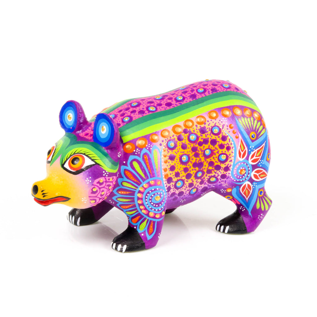 Small Purple Bear - Oaxacan Alebrije Wood Carving Sculpture