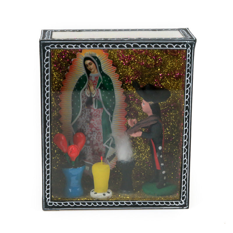 Mariachi Violinist & Virgin of Guadalupe Medium Retablo Box - Mexican Folk Art - VivaMexico.com