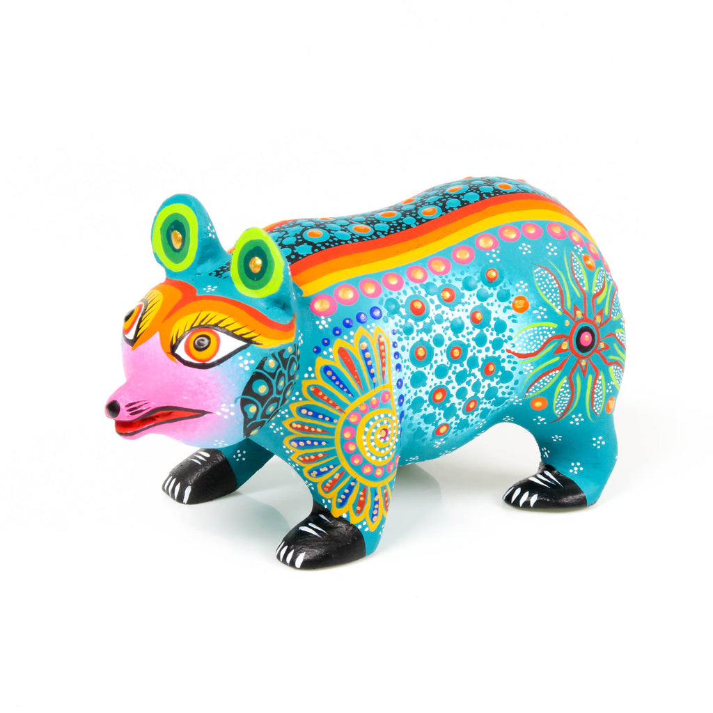 Small Turquoise Bear - Oaxacan Alebrije Wood Carving Sculpture