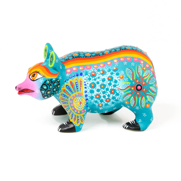 Small Turquoise Bear - Oaxacan Alebrije Wood Carving Sculpture