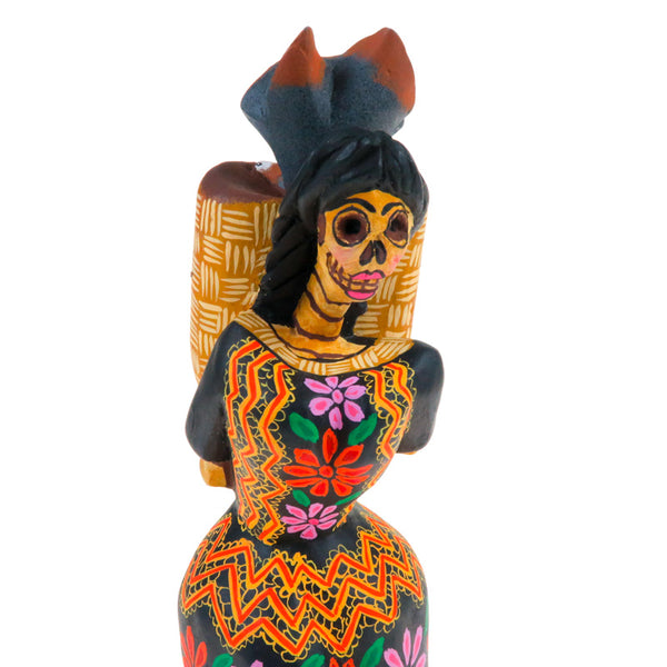 Skeleton Woman With Fox Wood Carving - Eleazar Morales - VivaMexico.com