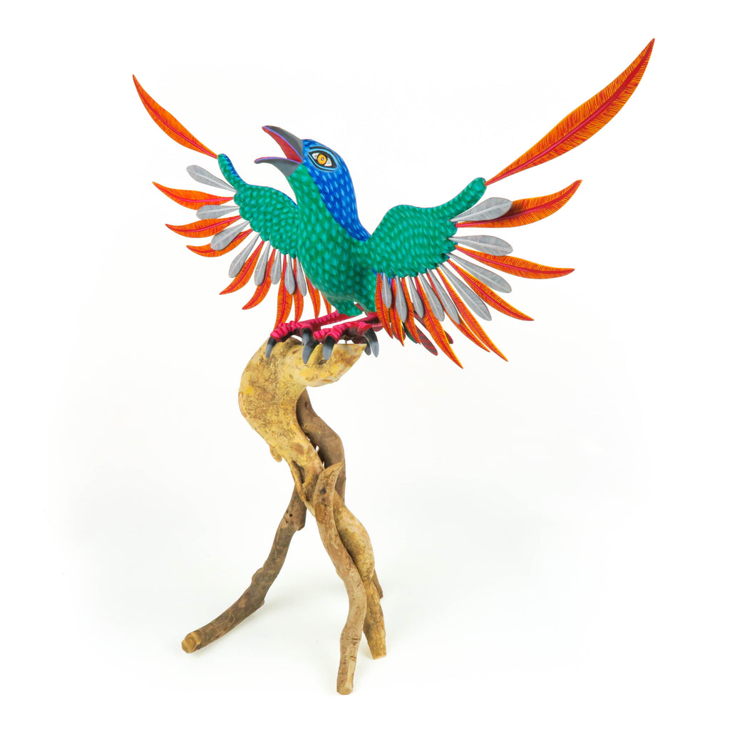 Bird On Branch - Oaxacan Alebrije Wood Carving - VivaMexico.com