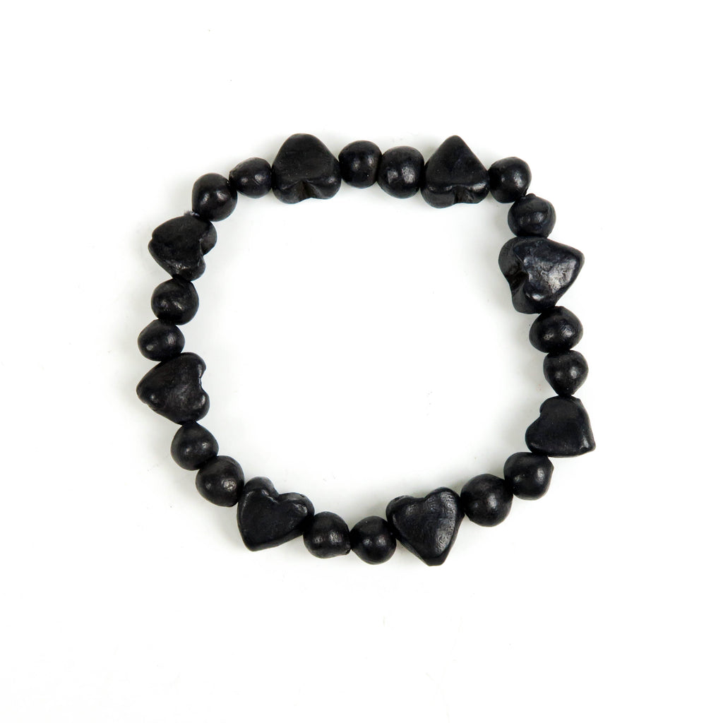 Barro Negro (Mexican Black Clay): Heart Bead Bracelet - VivaMexico.com