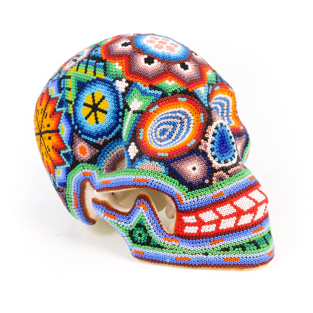 Huichol Beaded Human Skull Mexican Dia De Los Muertos Folk Bead Art