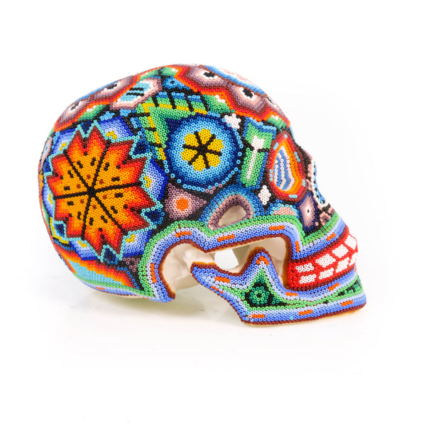Huichol Beaded Human Skull Mexican Dia De Los Muertos Folk Bead Art