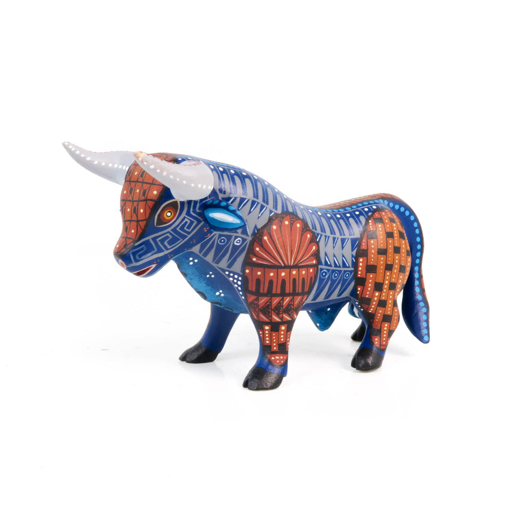 Blue Charging Bull - Oaxacan Alebrije Wood Carving