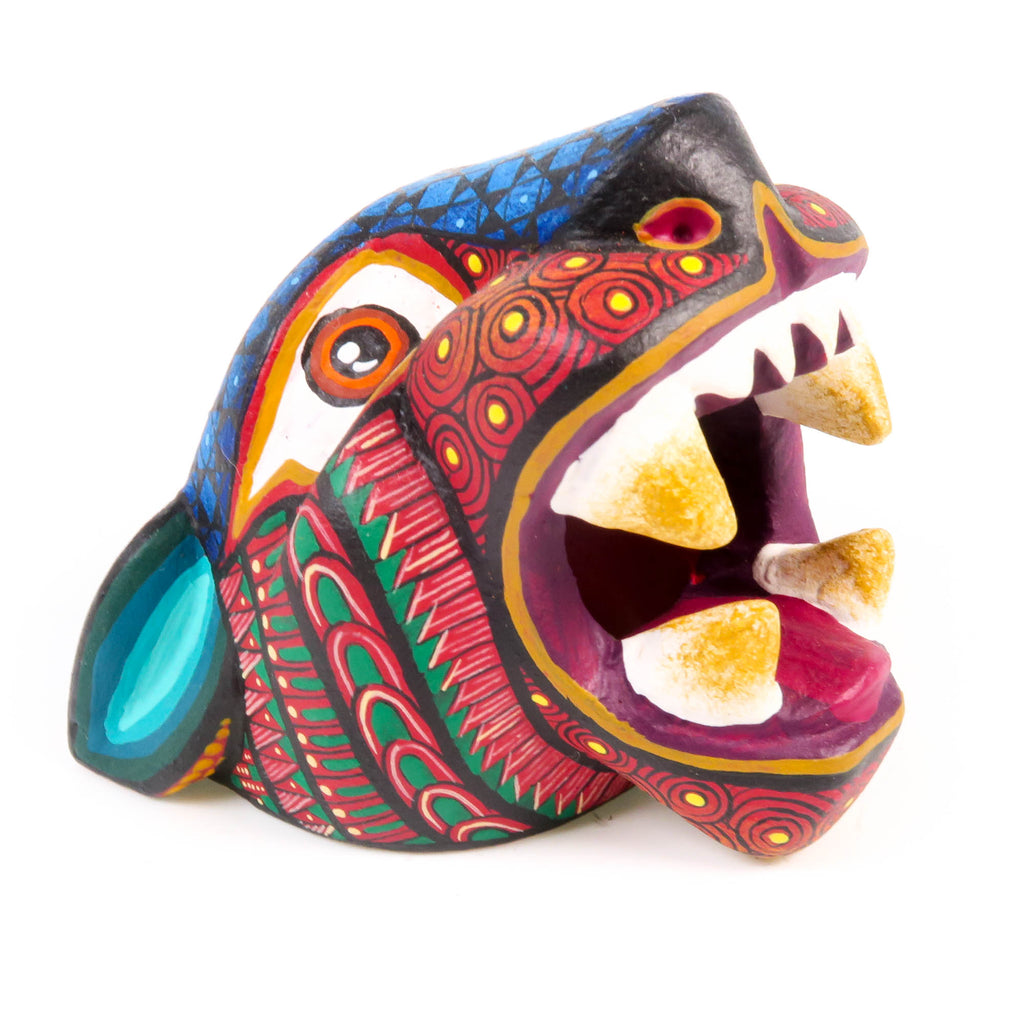 Small Jaguar Head (Red) - Oaxacan Alebrije Wood Carving