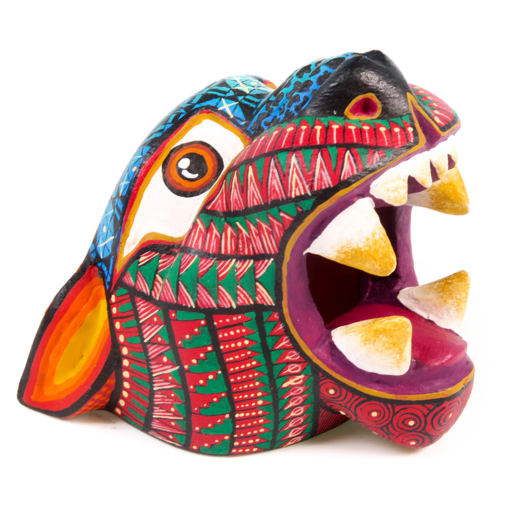 Small Jaguar Head (Red) - Oaxacan Alebrije Wood Carving