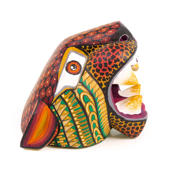Small Jaguar Head (Orange) - Oaxacan Alebrije Wood Carving
