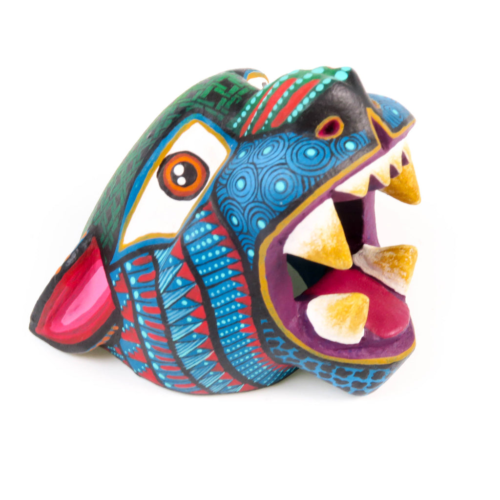 Small Jaguar Head (Blue) - Oaxacan Alebrije Wood Carving