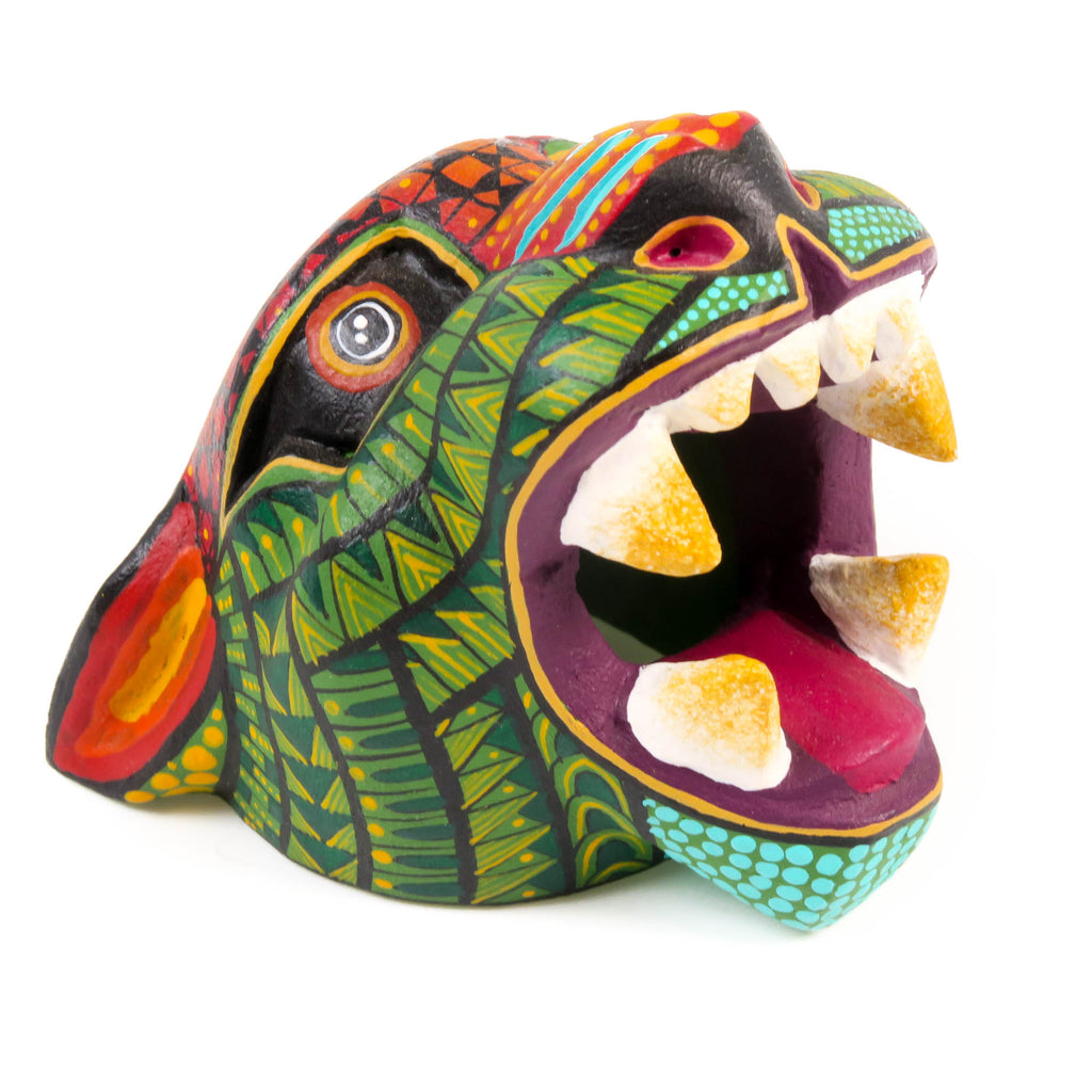 Small Jaguar Head (Green) - Oaxacan Alebrije Wood Carving