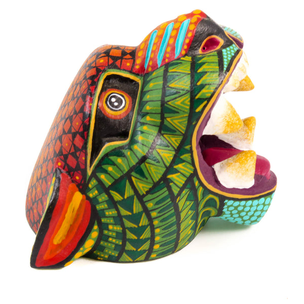 Small Jaguar Head (Green) - Oaxacan Alebrije Wood Carving