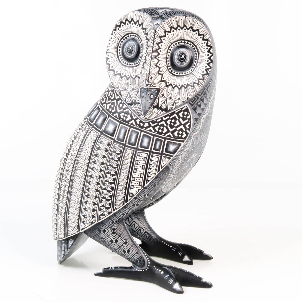 Fine Black & White Owl - Oaxacan Alebrije Wood Carving