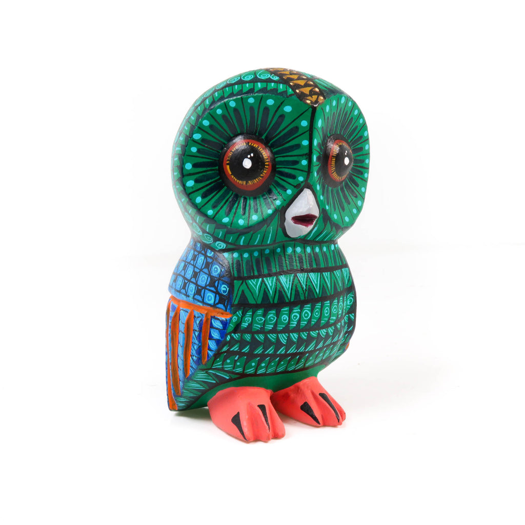 Green Owl - Oaxacan Alebrije Wood Carving