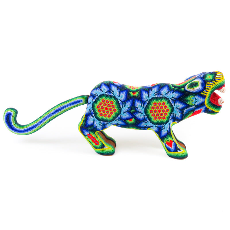 Huichol Beaded Jaguar Wooden Sculpture – Viva Mexico - Fine Mexican Art