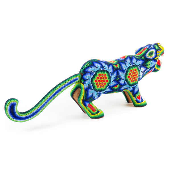 Huichol Beaded Jaguar Wooden Sculpture – VivaMexico.com - Mexican Art