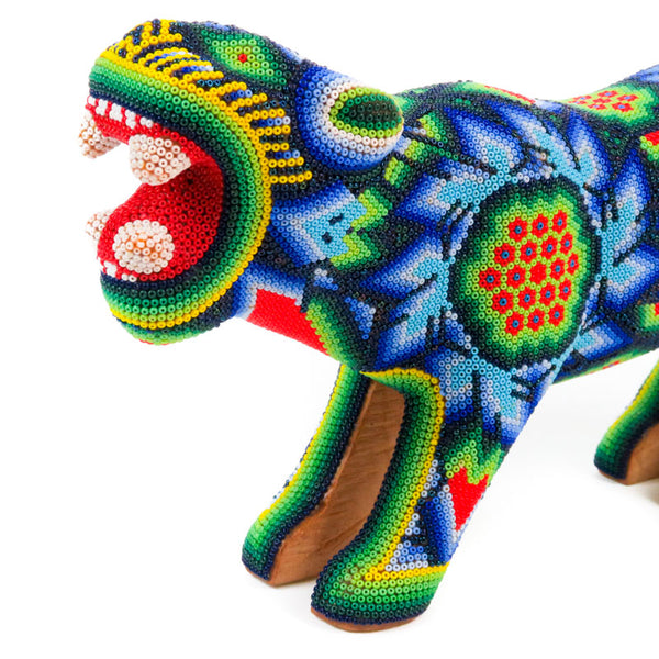 Huichol Beaded Jaguar Wooden Sculpture – Viva Mexico - Fine Mexican Art