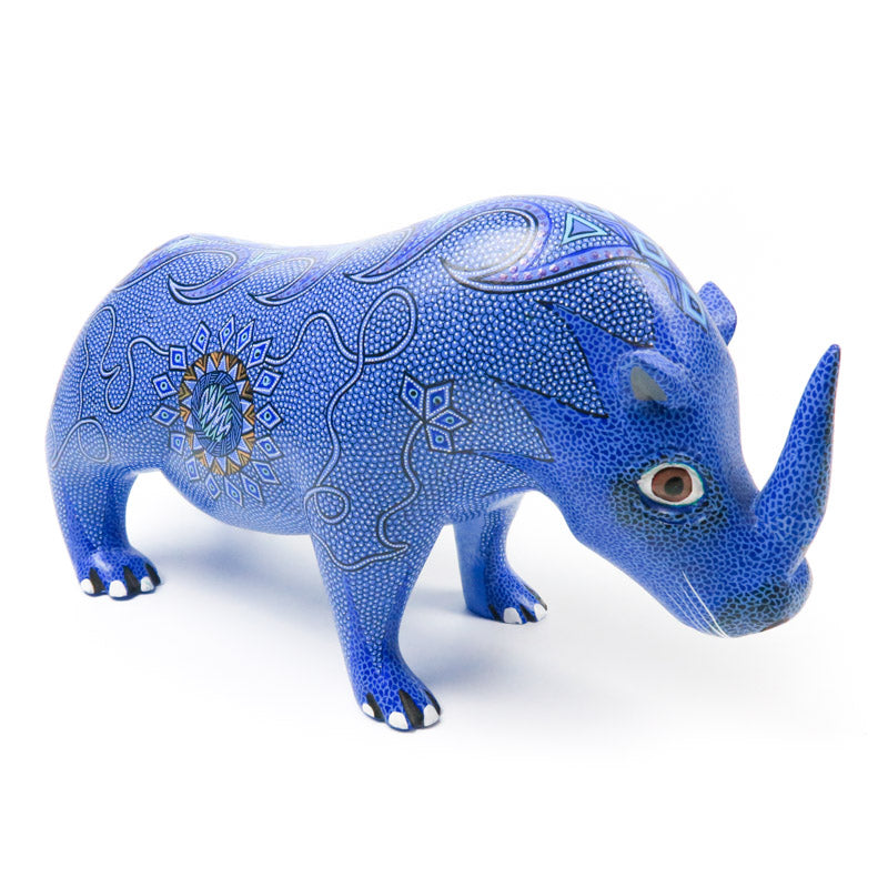 Blue Rhinoceros - Oaxacan Alebrije Wood Carving - VivaMexico.com