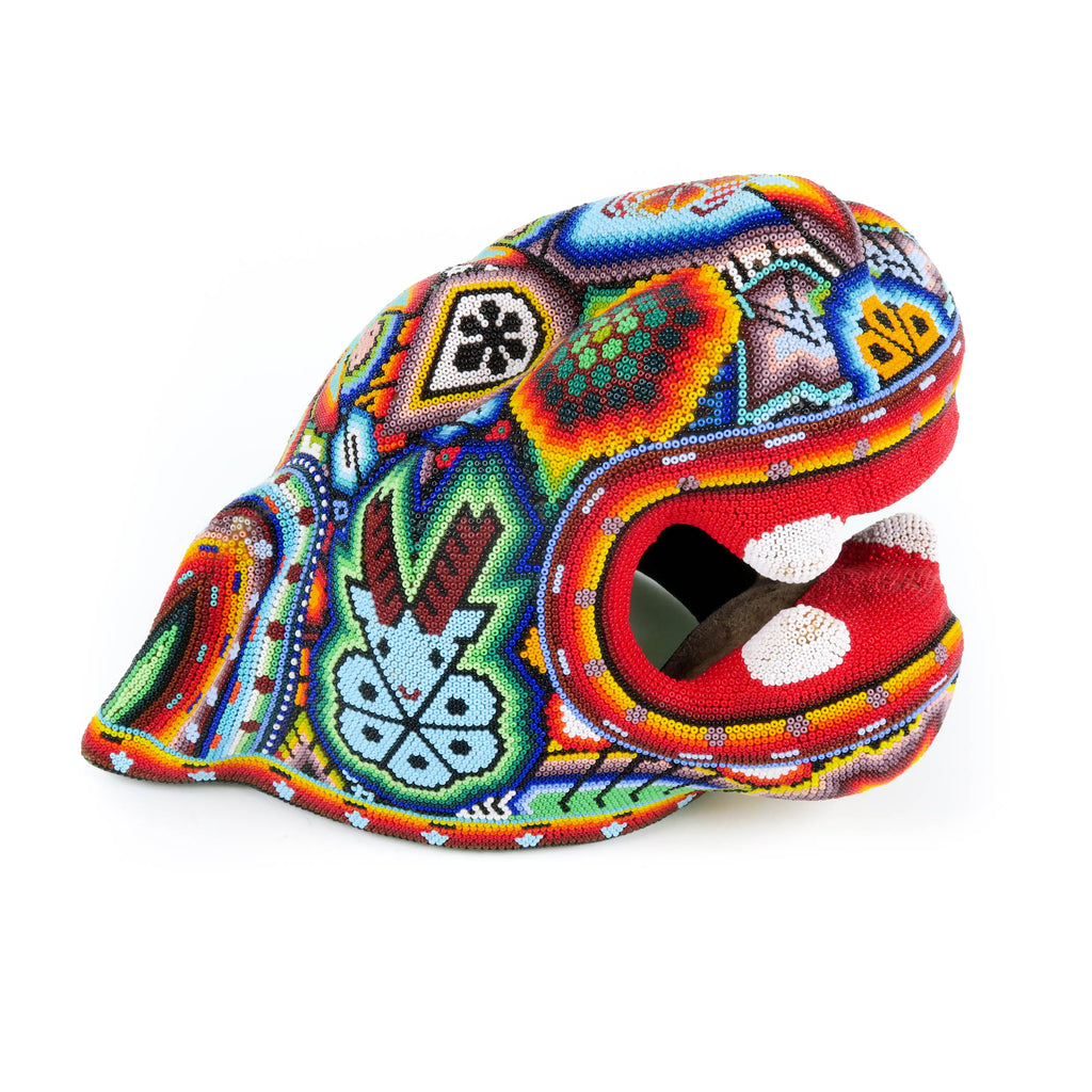 Large Huichol Beaded Jaguar Head Wixarika Folk Art