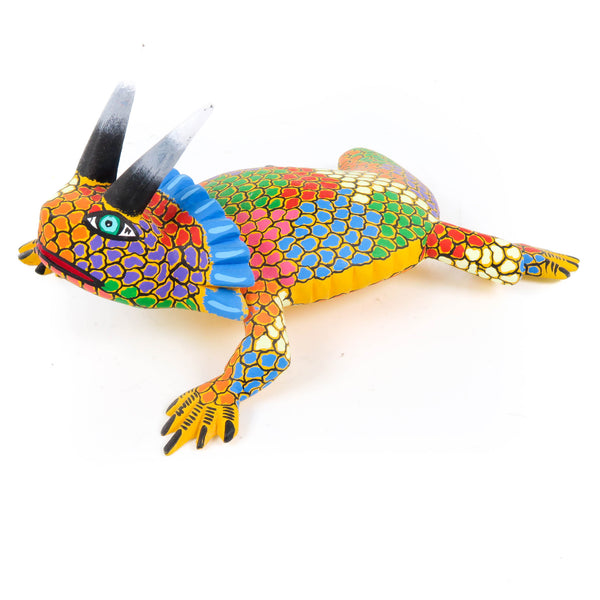 Colorful Horned Lizard - Oaxacan Alebrije Wood Carving