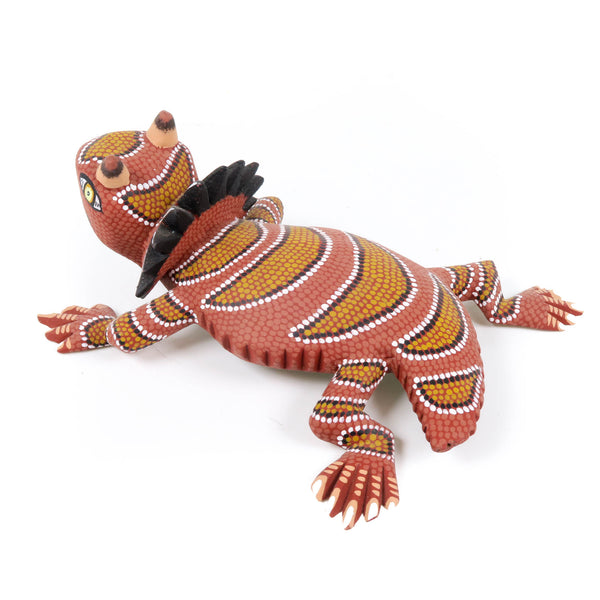 Brown Horned Lizard - Oaxacan Alebrije Wood Carving