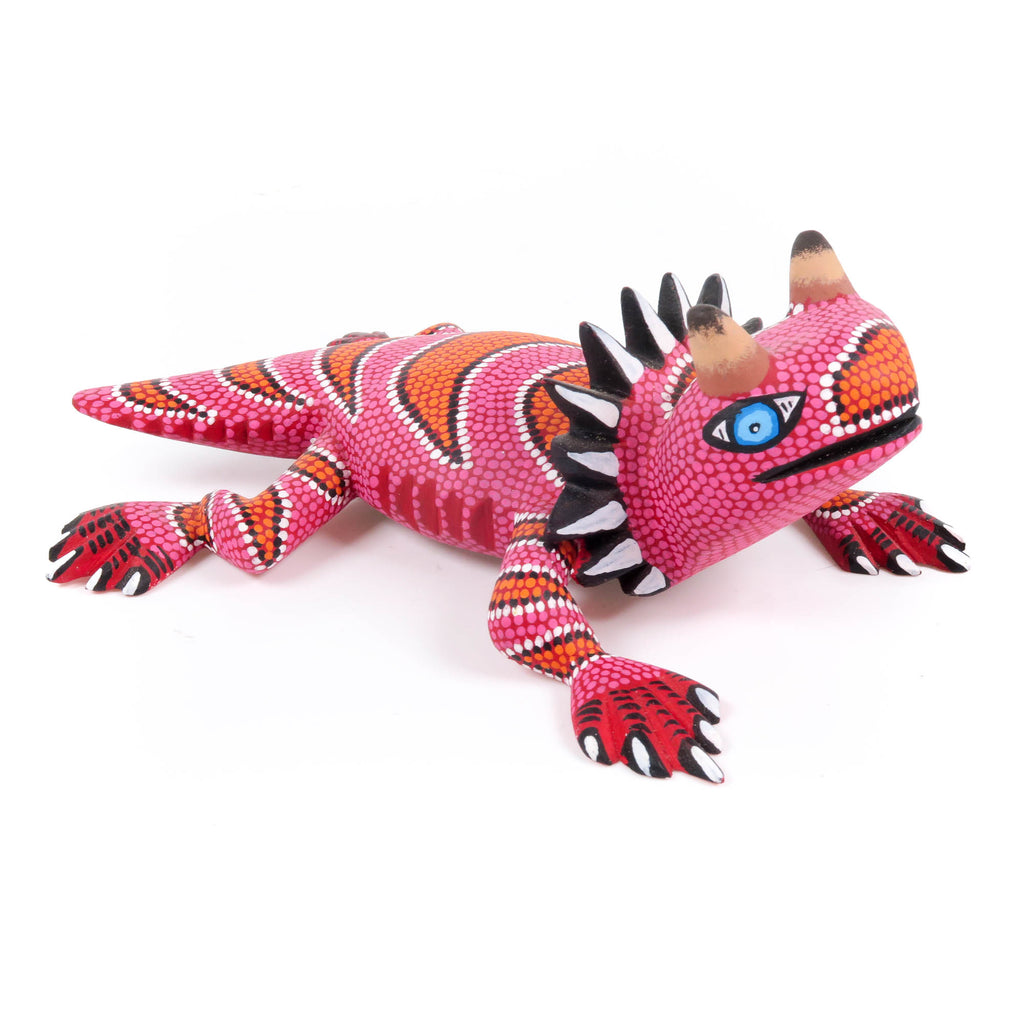 Red Horned Lizard - Oaxacan Alebrije Wood Carving
