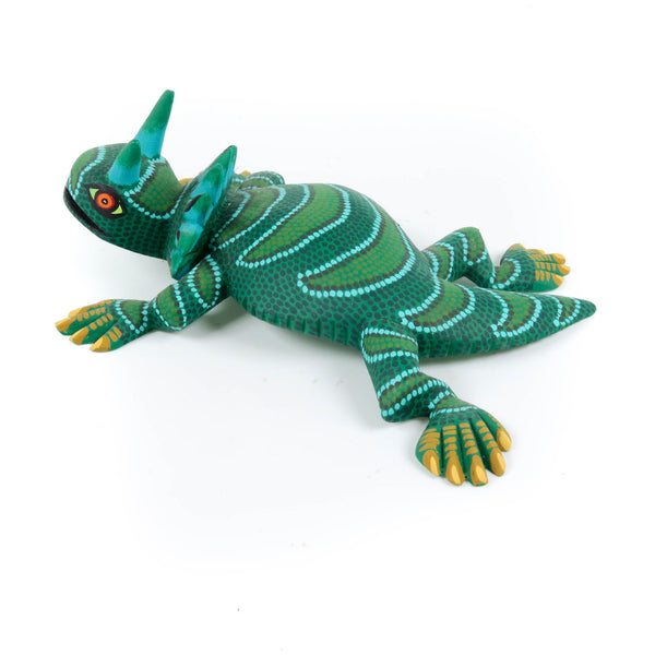 Green Horned Lizard - Oaxacan Alebrije Wood Carving